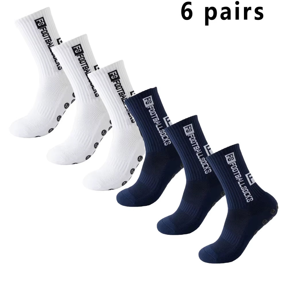 6 Pairs Soccer Socks Sports Grip Socks Anti-Slip Basketball Socks Spot Rubber Anti-Slip Cotton Soccer Socks