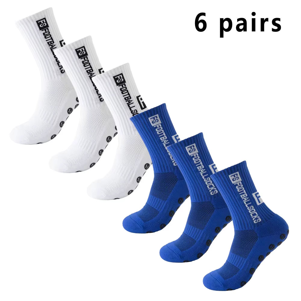 6 Pairs Soccer Socks Sports Grip Socks Anti-Slip Basketball Socks Spot Rubber Anti-Slip Cotton Soccer Socks