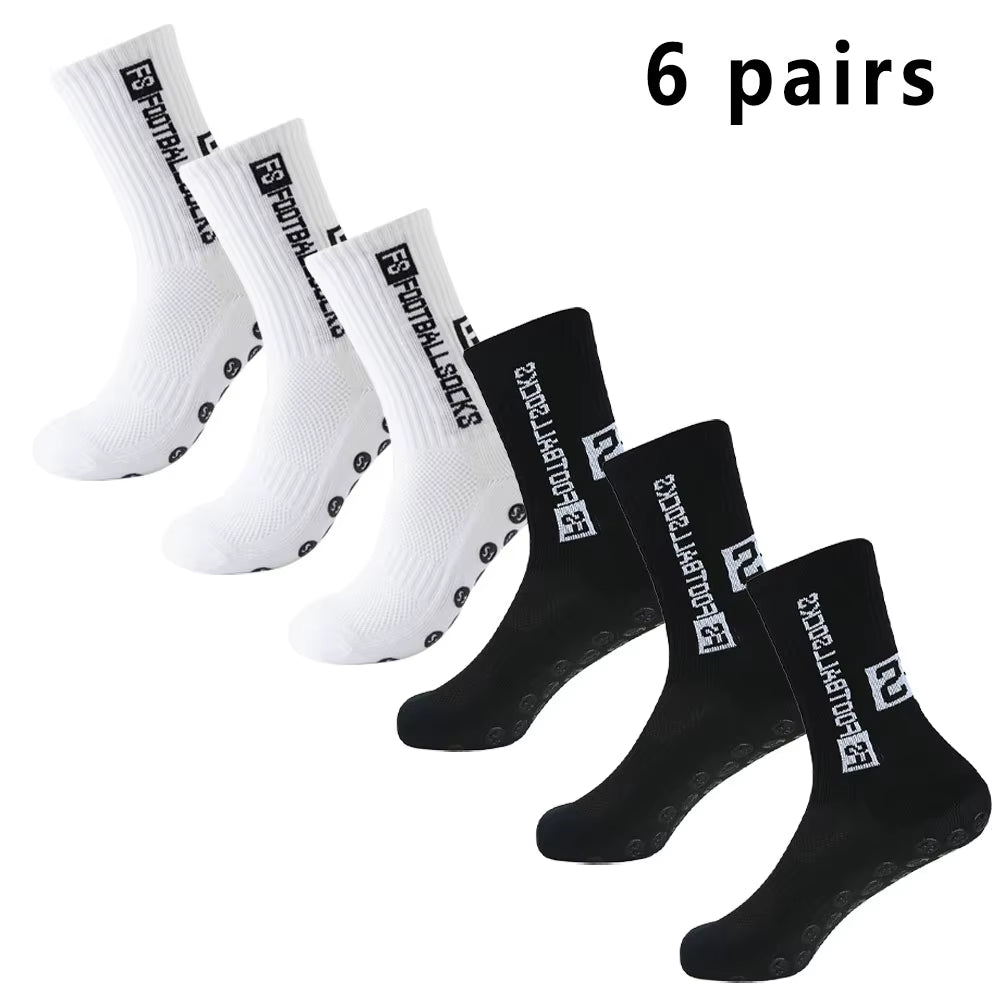 6 Pairs Soccer Socks Sports Grip Socks Anti-Slip Basketball Socks Spot Rubber Anti-Slip Cotton Soccer Socks