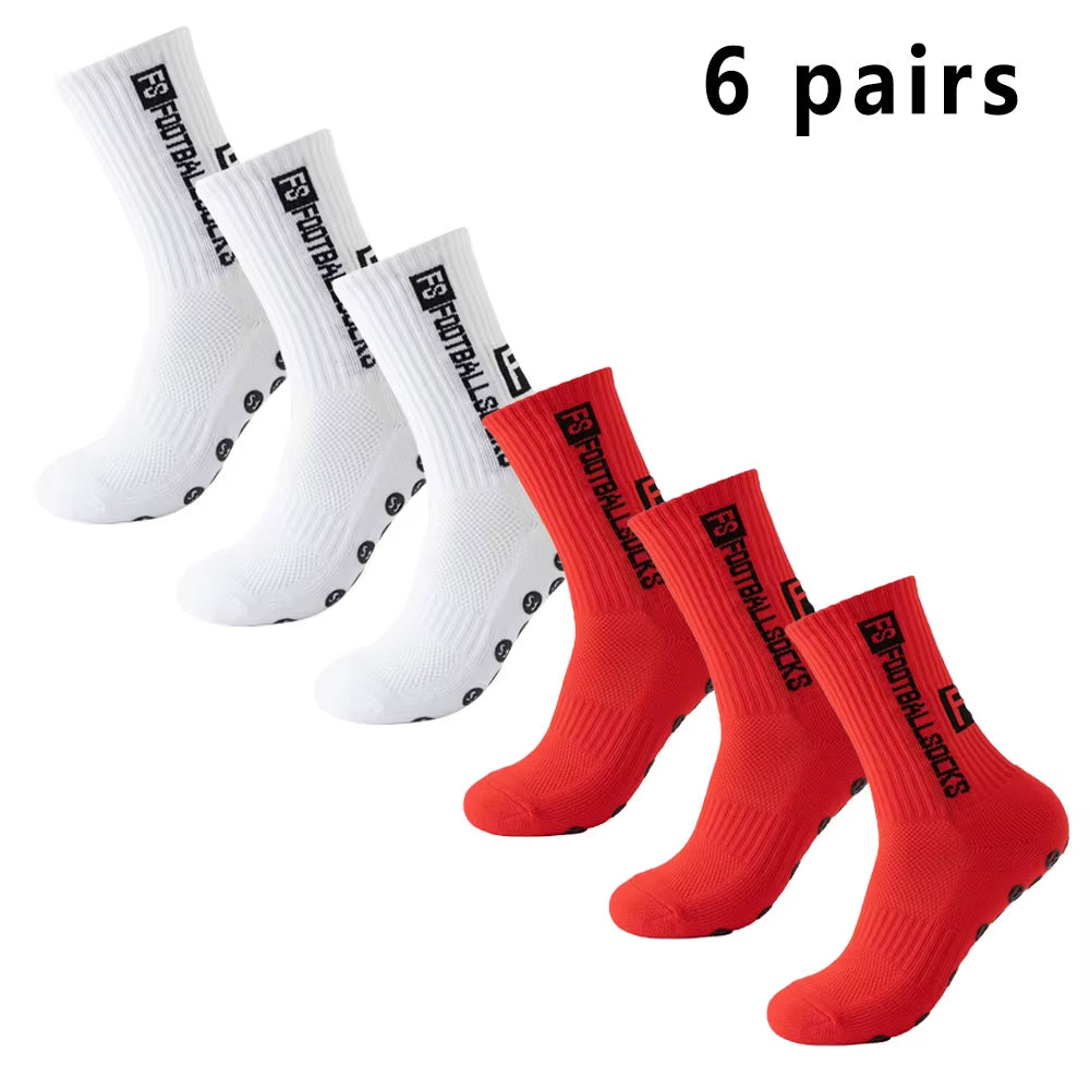 6 Pairs Soccer Socks Sports Grip Socks Anti-Slip Basketball Socks Spot Rubber Anti-Slip Cotton Soccer Socks