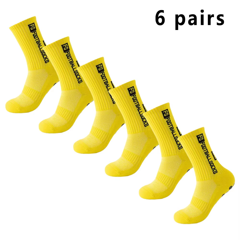 6 Pairs Soccer Socks Sports Grip Socks Anti-Slip Basketball Socks Spot Rubber Anti-Slip Cotton Soccer Socks