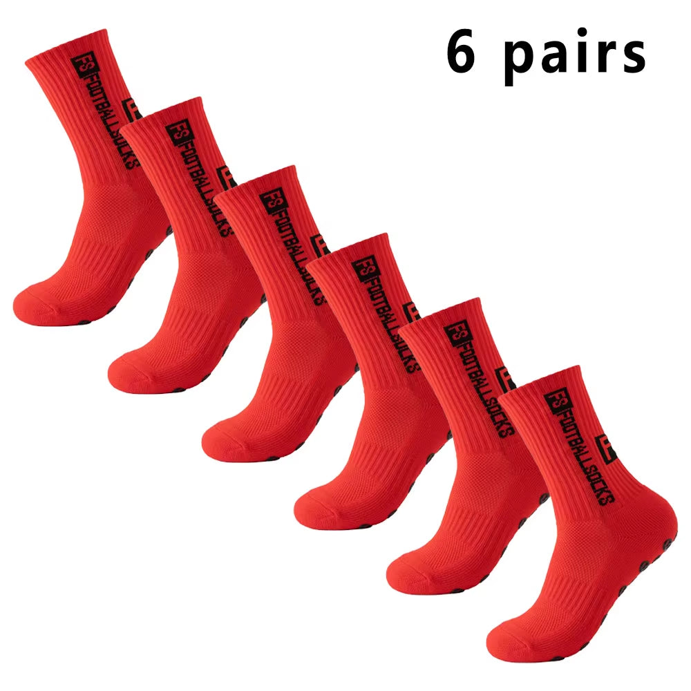 6 Pairs Soccer Socks Sports Grip Socks Anti-Slip Basketball Socks Spot Rubber Anti-Slip Cotton Soccer Socks