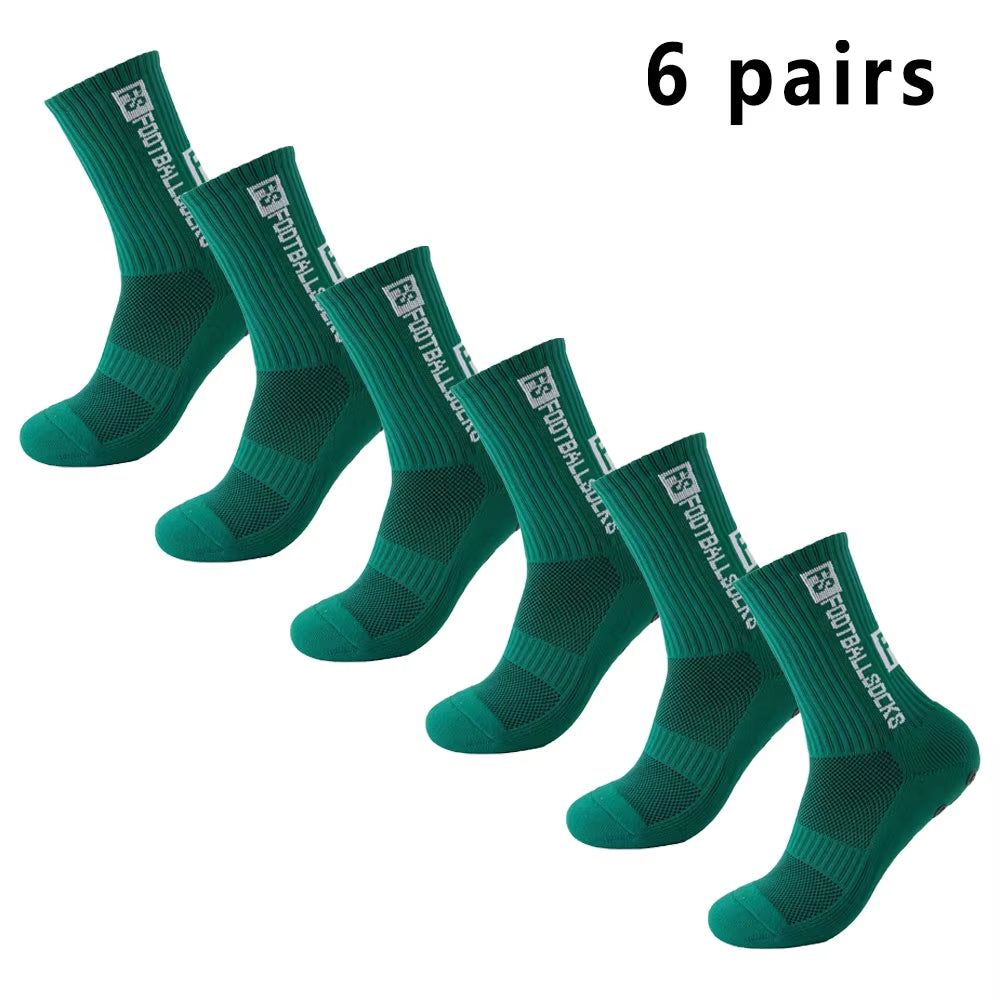 6 Pairs Soccer Socks Sports Grip Socks Anti-Slip Basketball Socks Spot Rubber Anti-Slip Cotton Soccer Socks